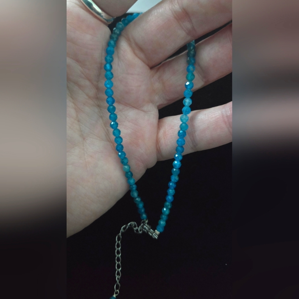 Faceted Crystal Possibly Blue Apatite Anklet with Silver Tone Accents 💙